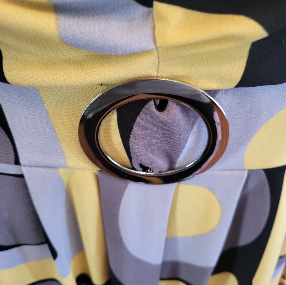 Vintage, y2k,Geometric Yellow and Gray Babydoll Silver Buckle XL Retro Twee - Picture 6 of 9